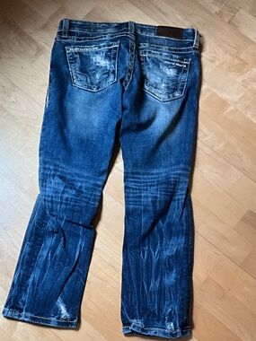 BKE Women's Dark Blue Distressed Cropped Jeans